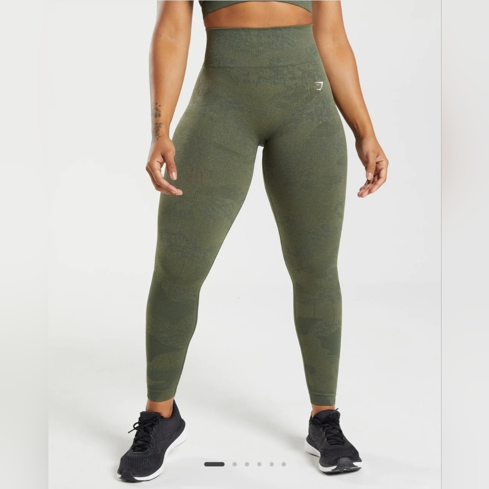 Gymshark Adapt Seamless Leggings  green camo, Medium